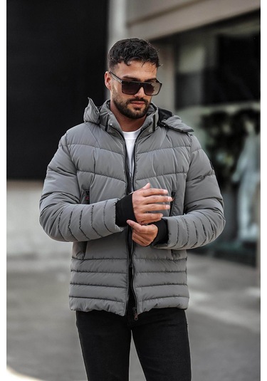 Delpino Dar Kesim Kapüşonlu Şişme Karbon Antrasit Erkek Mont 2205 Antrasit