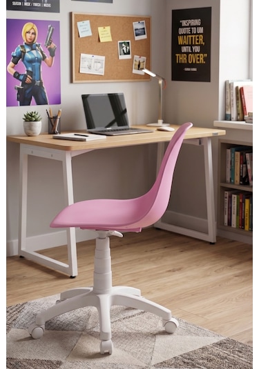 Vilinze Eames Çalışma Koltuğu Tekerlekli Ofis Sandalyesi Pembe