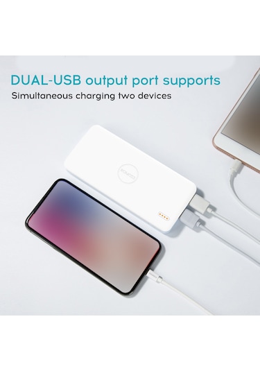 Jeemson Romoss Pulse10 10000mah Beyaz Powerbank - Çift Usb Çıkışı İle İki Cihazı Eşzamanlı Şarj Et, Fit Charge Teknolojisiyle Çoklu Cihaz Desteği