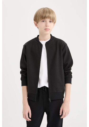 DeFacto Erkek Çocuk Kolej Yaka Fermuarlı Cepli Bomber Hırka D2803A825SPBK81