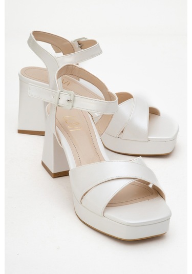 Lisbon Sedef Cilt Çapraz Bantlı Kadın Platform Topuklu Ayakkabı Sedef
