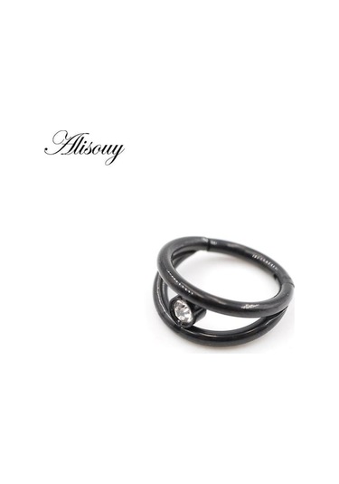 Novahub Siyah Alisouy 1 Adet Iki Katmanlar Zirkon Cz Kıkırdak Küpe Paslanmaz Çelik Menteşeli Septum Clicker Burun Piercing &hızma 56699001 Siyah