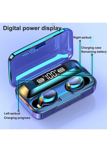 Moveevo Koyu Mavi Ipx7 Su Geçirmez Bluetooth 5.0 Spor Kulaklık, Dokunmatik Kontrol, İkili Pil Göstergeli, Taşınabilir Şarj Kutusu