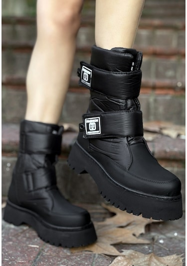 Pabucmarketi Siyah Suni Deri Kadın Kar Botu Çok Renkli