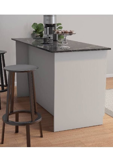 Patentli 160lık Benzila Siyah Kulplu Ada Mutfak, Mutfak Dolabı, Çok Amaçlı Dolap Siyah - Beyaz