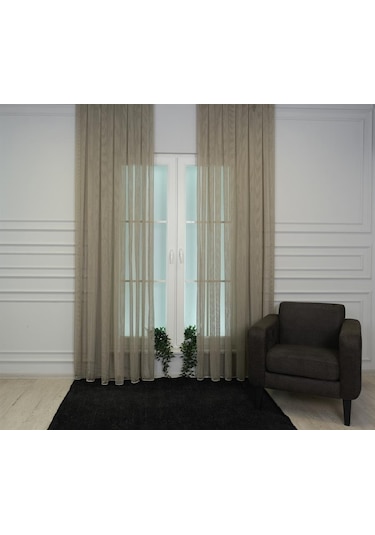 Murcia Dökümlü Tül Perde Pilesiz Bej