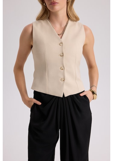 Mai Collection Mai Studios Co. Rianto Açık Bej Kısa Yelek Açık Bej