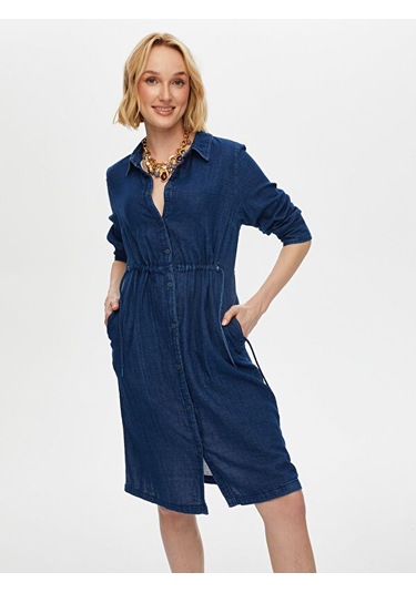 Yıkamalı Müslin Gömlek Elbise S25elb035 Us25elb03527 Indigo