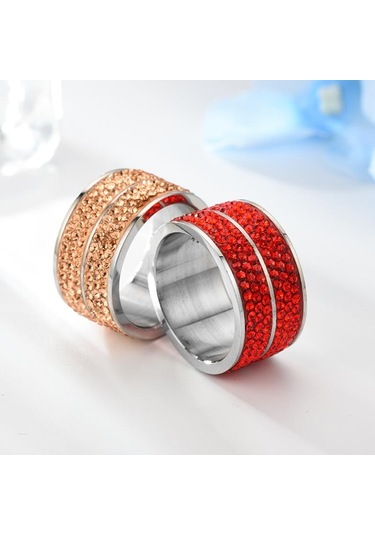 Beyaz Yeni Titanyum Çelik Altı Sıralı Tam Zirkon Yüzük Avrupa Ve Amerika Moda Paslanmaz Çelik Çift Kakma Zirkon Yüzük El Aksesuarları 13