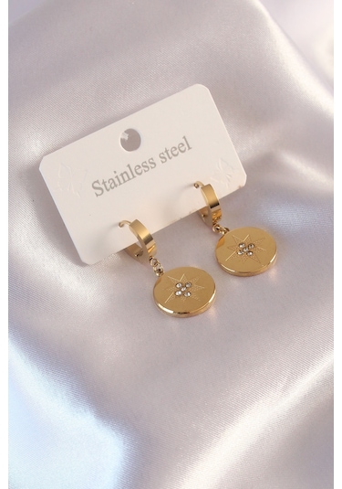 Ezoconcept Çelik Gold Renk Kutup Yıldızı İşleme Zirkon Taşlı Kadın Küpe