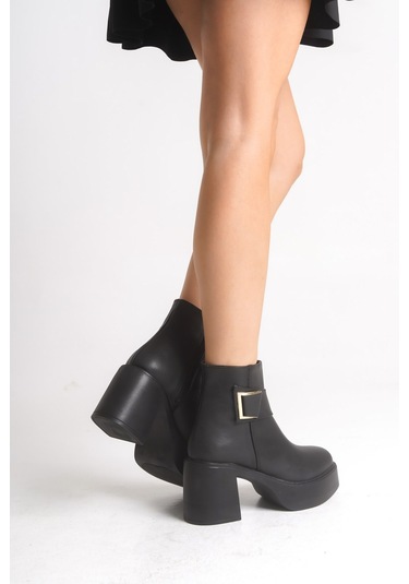 Ventes Aksesuar Detaylı Kalın Taban Ve Topuklu Kadın Bot 914310-z Siyah