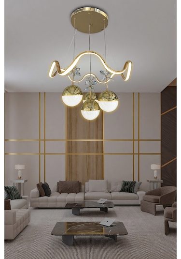 Zikzak 4 Toplu Modern Sarkıt Led Avize - - Kumandasız / Krom Krom