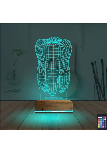 Luvivia Diş Hekimi Hediye Kişiye Özel 3d Lamba - Masa Gece Lambası V1 Şeffaf