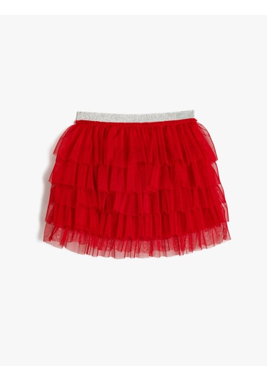 Koton Tütü Etek Katlı Beli Lastikli Rahat Kesim Kırmızı 5wkg70069ak Kırmızı