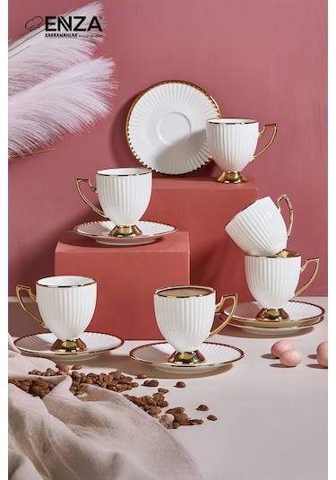 Line 6 Kişilik Porselen Fincan Takımı Beyaz