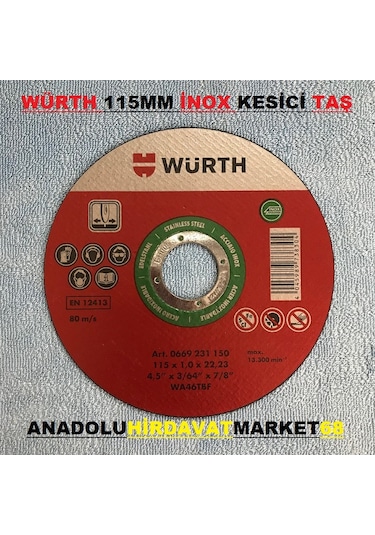 Würth 115 MM İnox Metal Kesici Taş Krom Metal Kesici Taş