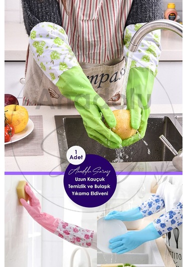 Anadolu Saray Pratik Sıcak Dayanıklı Uzun Su Geçirmez Kauçuk Bulaşık Ve Temizlik Eldiveni