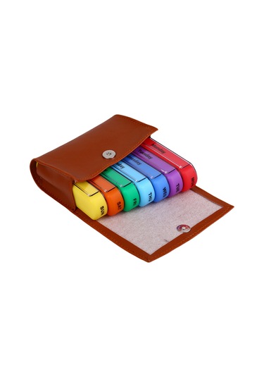Kosona 7 Günlük 28 Bölmeli Portatif İlaç Bölücü Kutusu - Kahverengi Pu Deri + Plastik Organizer Diğer