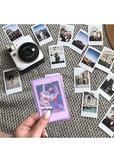 Sones 3 İnç Dondurma Parıltılı Fotoğraf Kutusu Ünlü Fotoğraf Kartı Saklama Kutusu Polaroidler İçin, Renk: Mor