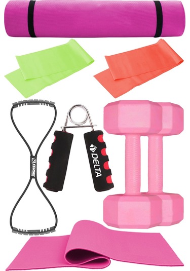 Evde Pilates Keyfi İçin Tam Set 6mm Pilates Mindere, Dambıla, Lastiğe Ve Daha Fazlasına Sahip Pembe