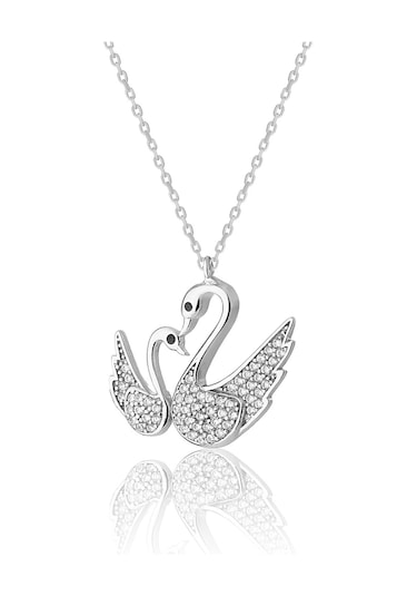 Zanaatsilver 925 ayar Gümüş Rodyum kaplama Yavrulu Kuğu modeli kolye