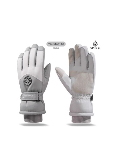 Kayak Sıcak Rüzgar Geçirmez Su Geçirmez Dokunmatik Ekran Eldiveni Gri Beyaz