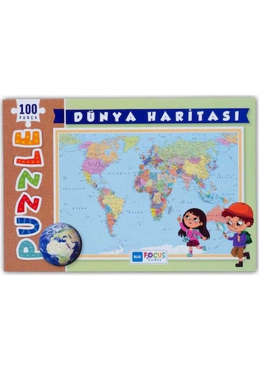 Blue Focus 100 Parça Dünya Haritası Puzzle