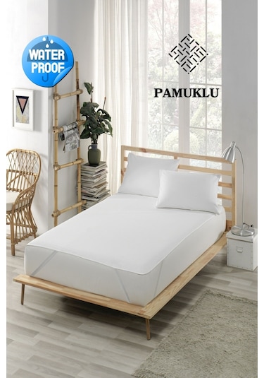 Sıvı Geçirmez Alez Pamuklu 4 Köşe Lastikli Yatak Koruyucu Beyaz Tek Kişilik