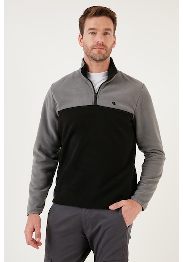 Buratti Regular Fit Anti-Pilling Tüylenme Yapmayan Dik Yaka Şardonlu 2'Li Paket Erkek Polar 5906016S2 Bordo-Gri Siyah