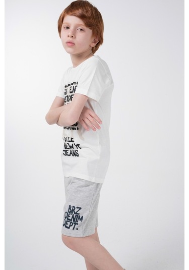 Brz Kids Baskılı Erkek Çocuk Kısa Kollu T-Shirt Ekru (534370129) Ekru
