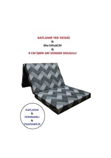 Lüks Katlanır Yatak 80x180x8 Cm Sünger Gri Zikzak
