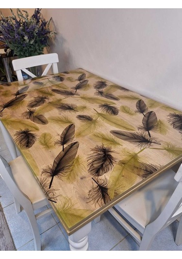 Kalın Pvc Masa Koruyucu 1.2 Mm Mika Örtü, 80 Cm En, Siyah Altın Tüy Siyah