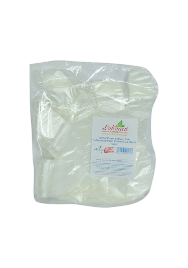 Lokman Avm Şeffaf Poşet Eldiven Tek Kullanımlık Plast Eldiveni (L) 100 lü Paket