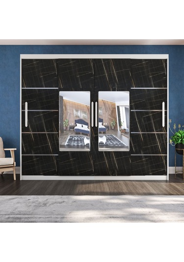 Sürgülü Gardırop Dört Kapaklı Aynalı 400/230 Parlak Beyaz Sonata Rengi