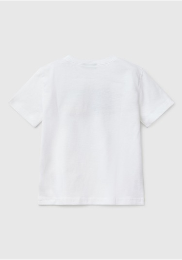 Erkek Çocuk Sarı Benetton Logo Baskılı T-shirt Beyaz