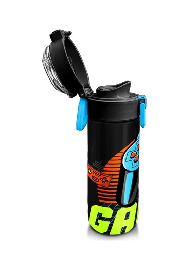 Coral High Kids Gri Turuncu Gamer Desenli Pipetli Ve Direkt İçim Çelik Termos 500 Ml 31947 Turuncu - Beyaz
