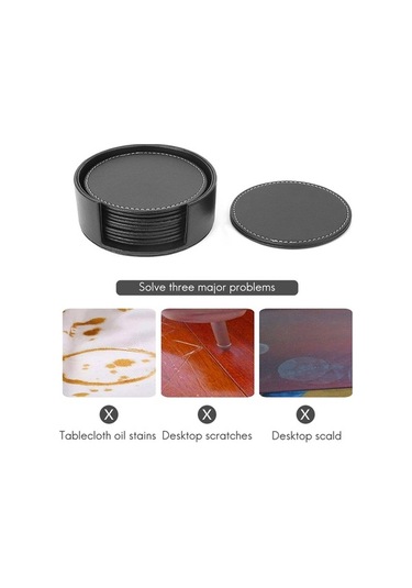 Ulzyvf Yuvarlak Siyah Siyah Seti Mutfak Kullanımı Deri Bardak Bardak Altlığı Altlığı 6'lı Sa Siyah