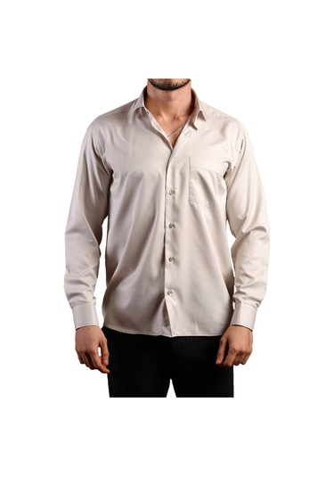 Açık Gri Büyük Beden Rahat Kesim Micro Kumaş Kol Düğmeli Regular Fit Erkek Gömlek - 190-9 001
