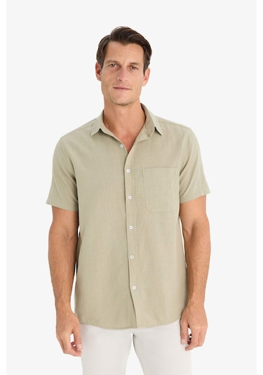DeFacto %100 Pamuk Regular Fit Yazlık Polo Yaka Keten Görünümlü Kısa Kollu Gömlek D7551AX25SPKH404 DeFacto %100 Pamuk Regular Fit Yazlık Polo Yaka Keten Görünümlü Kısa Kollu Gömlek D7551AX25SPKH404