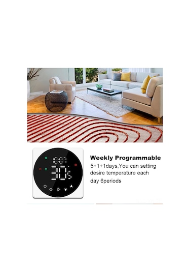 Vkemall Siyah Tp908gc Duvar Tipi Isıtma Kontrol Cihazı - 5a Dokunmatik Ekranlı - Haftalık Programlanabilir - Kombi Sıcaklık Regülatörü