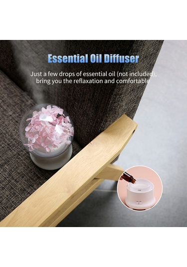 Yifomall Ev İçin Pembe Hortensya Ebedi Çiçekli Aromaterapi Makyajı: 7 Renkli Gece Lambalı, Otomatik Kapanma Özellikli Nemlendirici