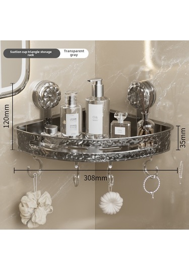 Reedark Banyo/tuvalet Köşe Depolama Rafı - Süksiyonlu, Delme Yok, Plastik, Modern Minimalist, Transparan Gri Diğer