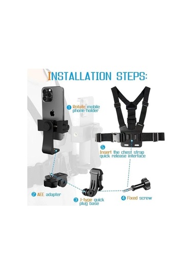 Jl Göğüs Kemeri Fixation Braketi İle Ayarlanabilir Telefon Klip Dr Siyah