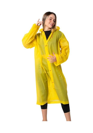 Marlux Unisex Su Rüzgar Geçirmez Kapüşonlu Çıtçıt Düğme Eva Yağmurluk - Sarı - Kırmızı