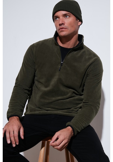 Buratti Slim Fit Yarım Fermuarlı Dik Yaka Erkek Polar 5906003 Haki
