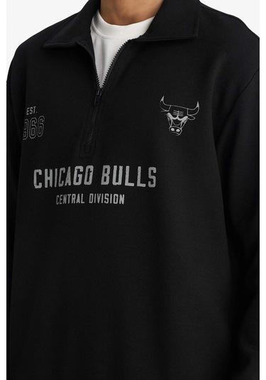 Defacto Nba Chicago Bulls Relax Fit Polo Yaka Jakarlı Sweatshirt F5859ax25wnbk81 Siyah-bk81