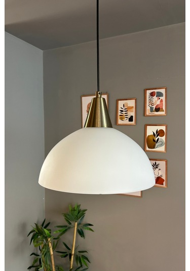 Perry Beyaz Cam Tekli Avize Eskitme Huni Başlık Retro Sarkıt Lamba Restoran Salon Aydınlatma Beyaz