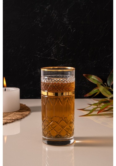 Mest 6'lı Kristal Altın Yaldız 295 Cc Meşrubat Ve Su Bardağı Seti Çok Kullanımlı Bardaklar Gold