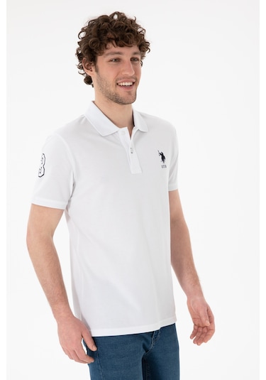 U.S. Polo Assn. Erkek Slim Fit Polo Yaka Beyaz Basic Tişört 50305929-VR013