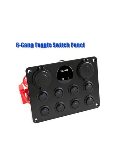 Motion003 Mavi 12v Sigara Cakmak Soketli 8 Pozisyonlu Doner Anahtar Paneli Usb Sarjli Dijital Voltmetreli Seri Sigortali Araba Karavan Tekne